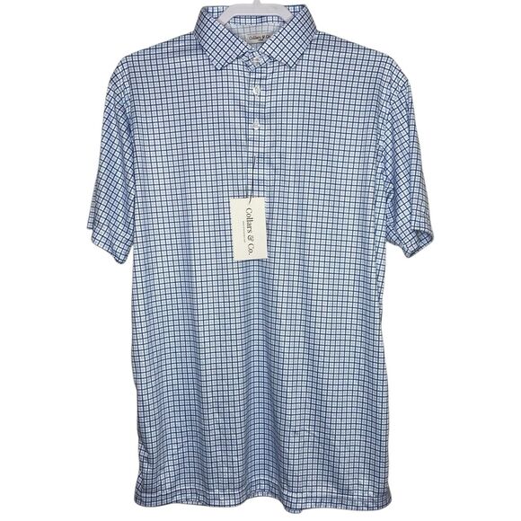Collars & Co Polo Shirt Mens Large Blue Tattersall Golf Preppy Stretch Dress NWT - Picture 2 of 9